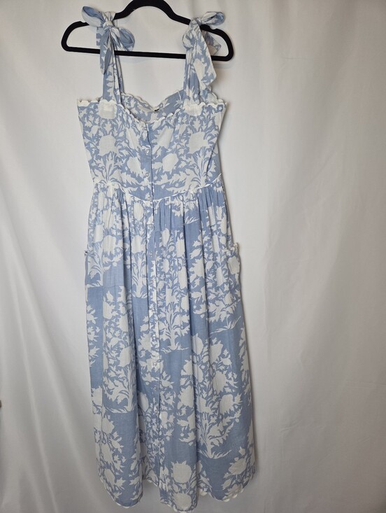 The Unbranded Brand Dresses & Skirts - Blue And White Floral Tie Shoulder Cotton Dress